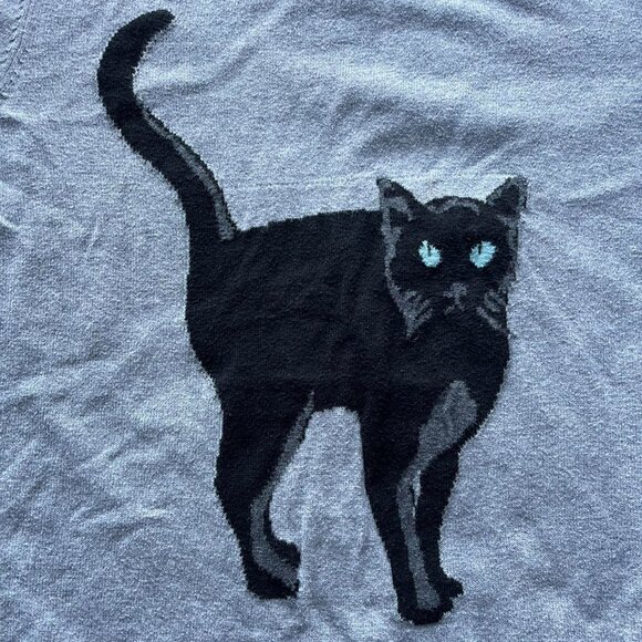 Joe Fresh Sweater Womens Large Gray Sweater w/Black Cat - Picture 2 of 6